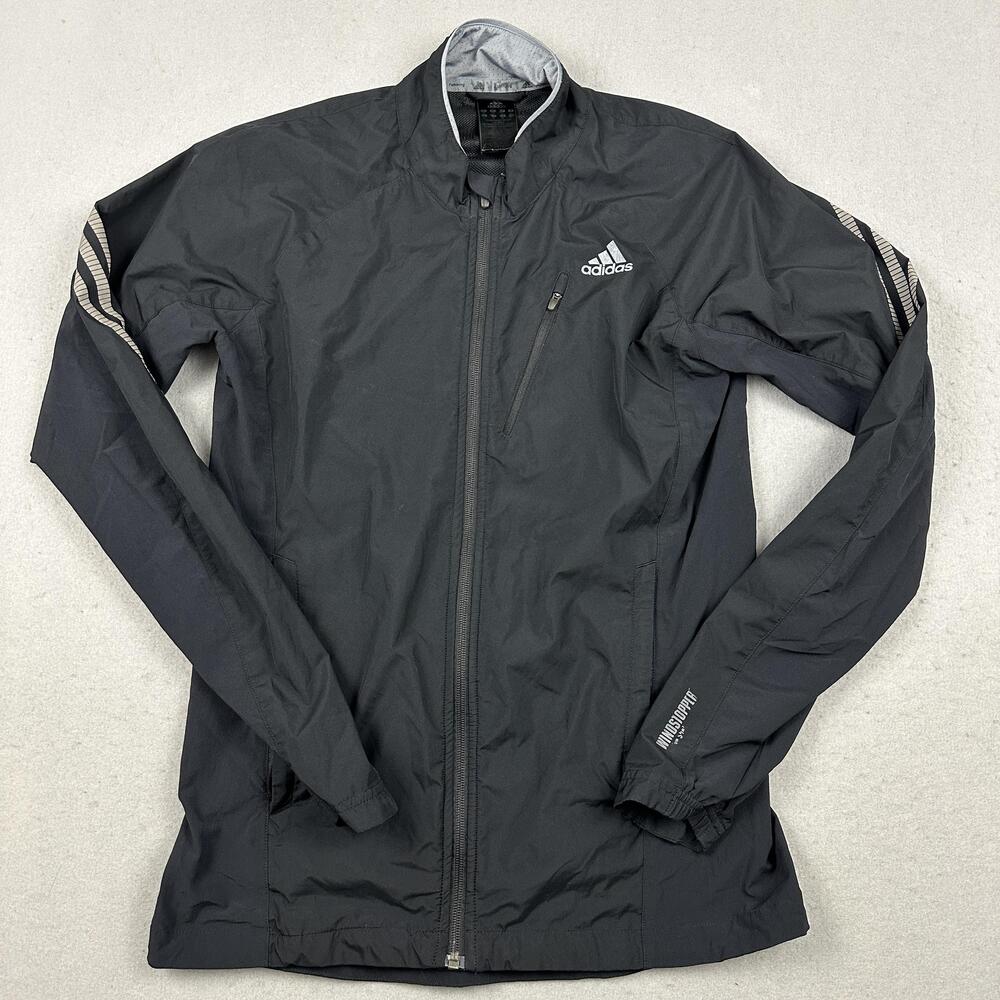 Adidas Jacket Men Medium Black Full Zip Running Windstopper Windbreaker M